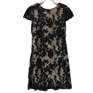 Dress the population lace sequins floral shift dress black S